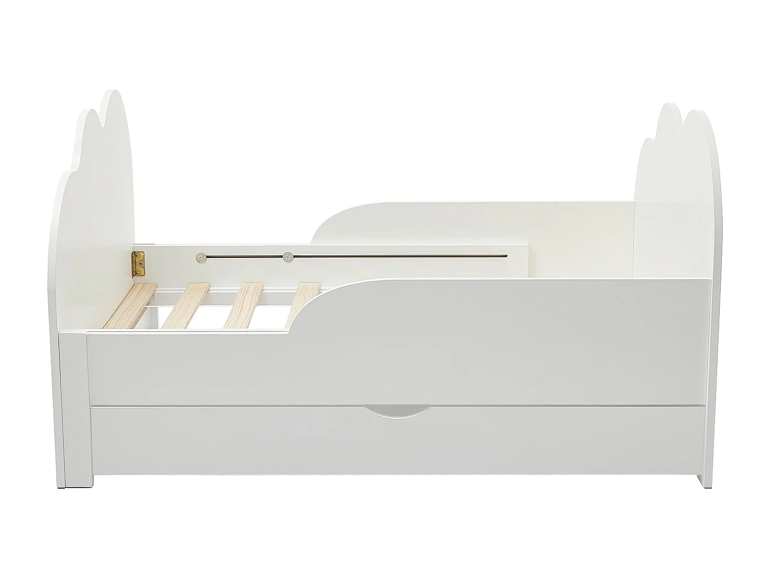 Letto evolutivo 90 x 140/170/200 cm con cassetto Abete e MDF Bianco + Materasso  - TEONIA