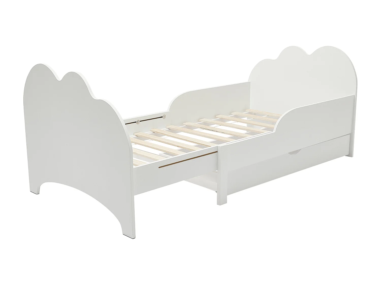 Letto evolutivo 90 x 140/170/200 cm con cassetto Abete e MDF Bianco + Materasso  - TEONIA
