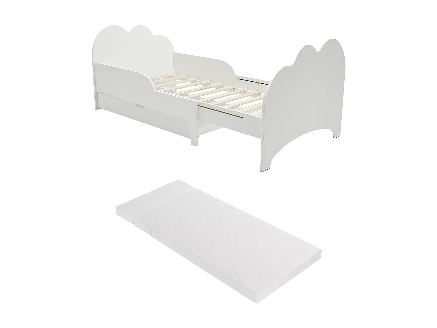 Letto evolutivo 90 x 140/170/200 cm con cassetto Abete e MDF Bianco + Materasso  - TEONIA