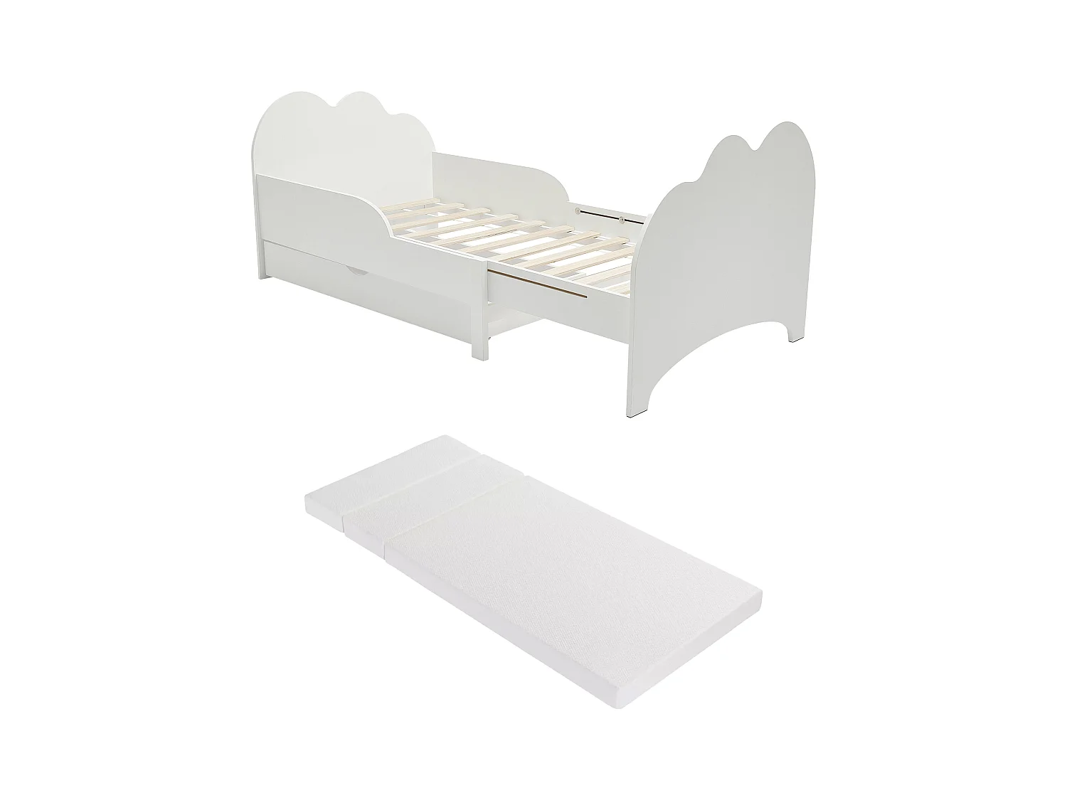 Letto evolutivo 90 x 140/170/200 cm con cassetto Abete e MDF Bianco + Materasso  - TEONIA