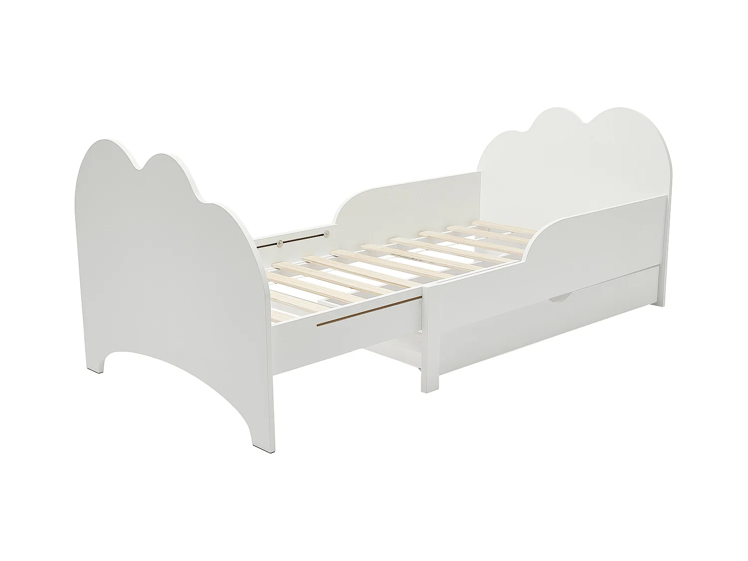 Letto evolutivo 90 x 140/170/200 cm con cassetto Abete e MDF Bianco + Materasso  - TEONIA