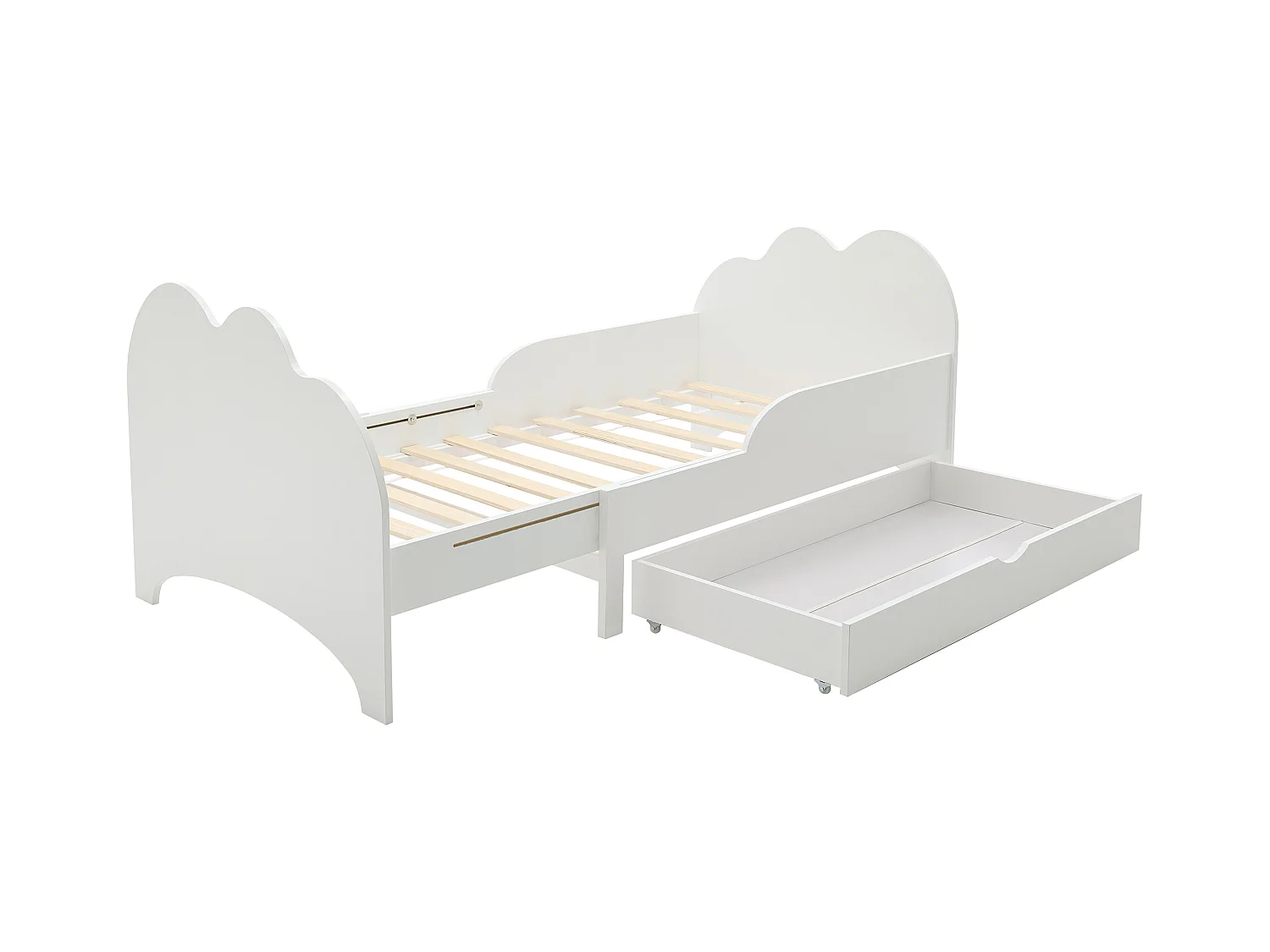 Letto evolutivo 90 x 140/170/200 cm con cassetto Abete e MDF Bianco + Materasso  - TEONIA