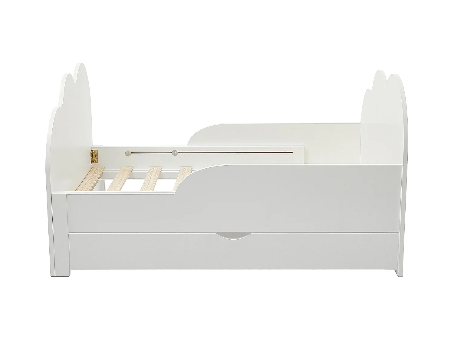 Letto evolutivo 90 x 140/170/200 cm con cassetto Abete e MDF Bianco + Materasso  - TEONIA