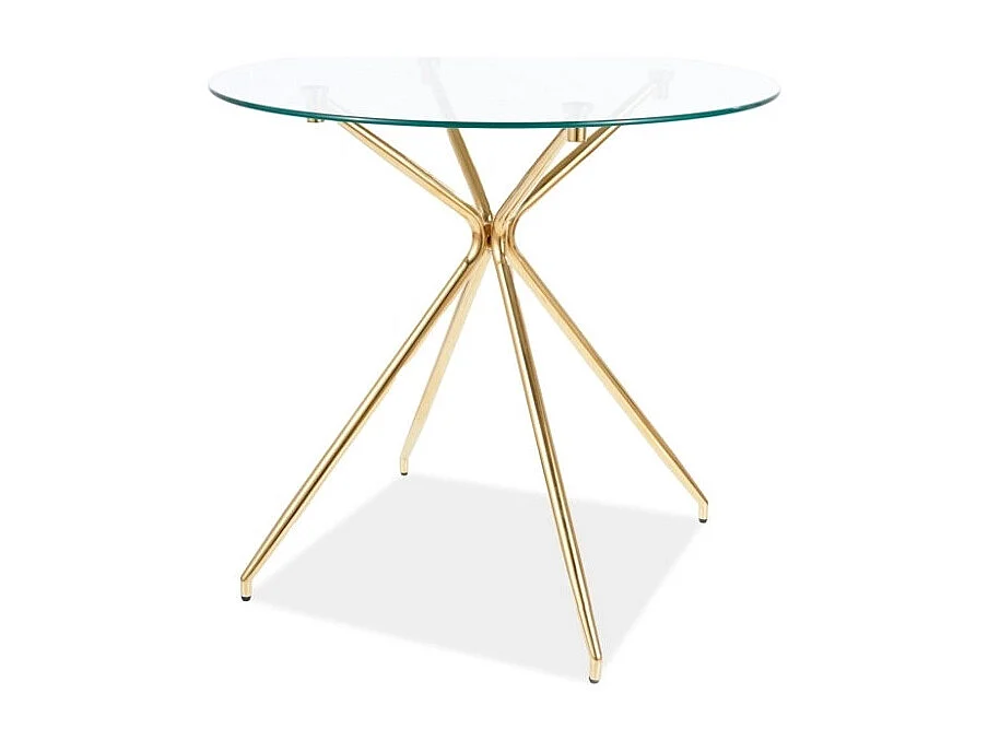 Table ronde en verre trempé transparent avec des pieds en métal doré - 4 couverts - D 80 cm x H 76 cm