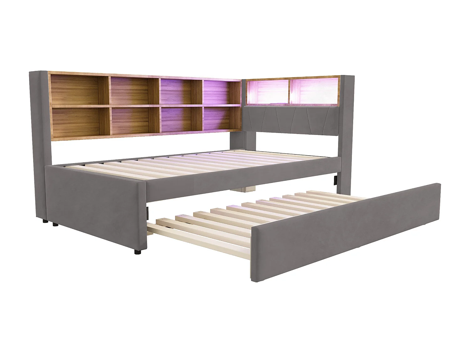 Schlafsofa 90x200 - mit Ausziehbett 90x190 cm - mit USB-Anschluss - viel Stauraum - gepolstertes Bett - Dunkelgrau (Matratze nicht enthalten)