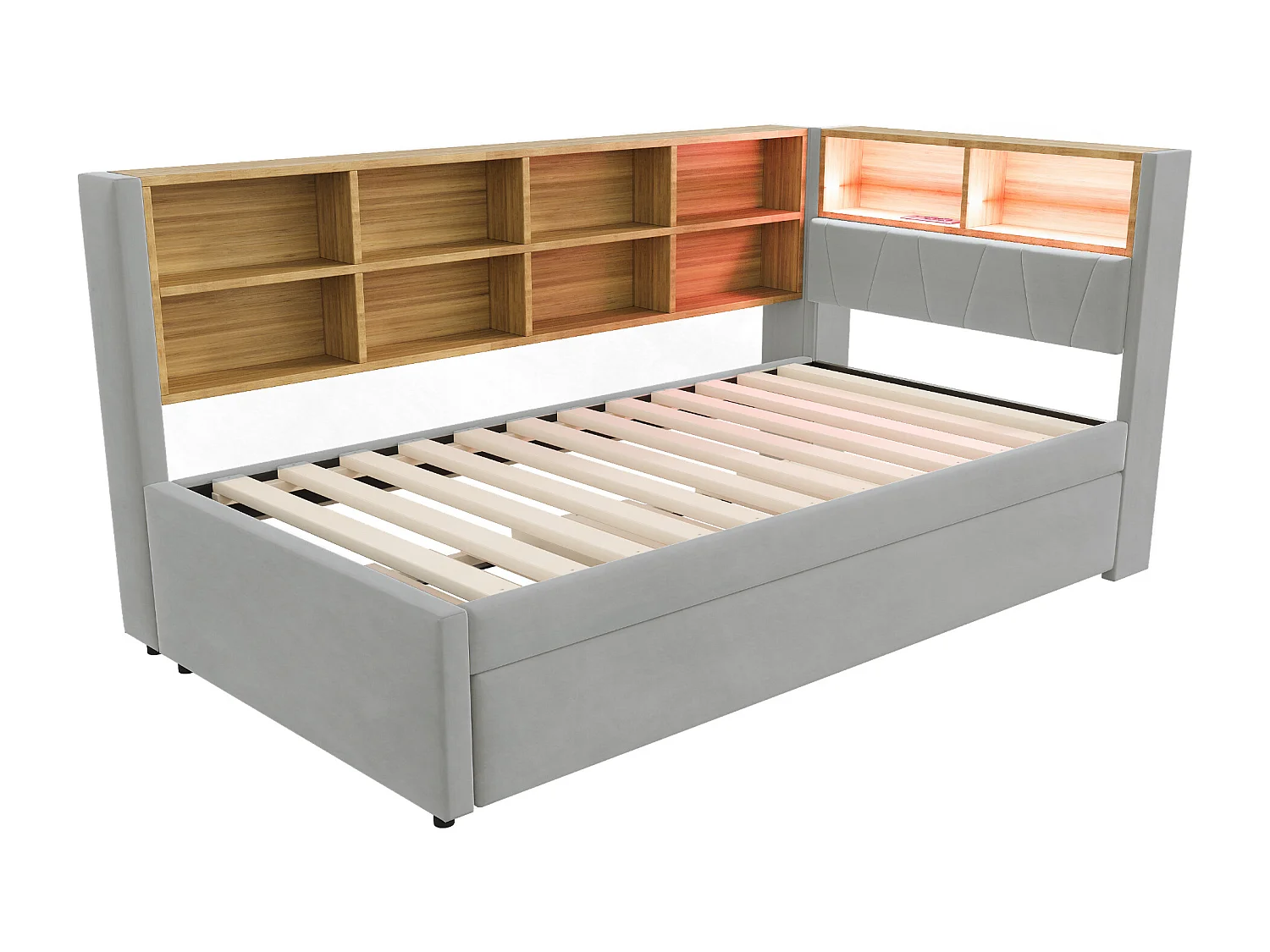 Schlafsofa 90x200 - mit Ausziehbett 90x190 cm - mit USB-Anschluss - viel Stauraum - gepolstertes Bett - Hellgrau (ohne Matratze)