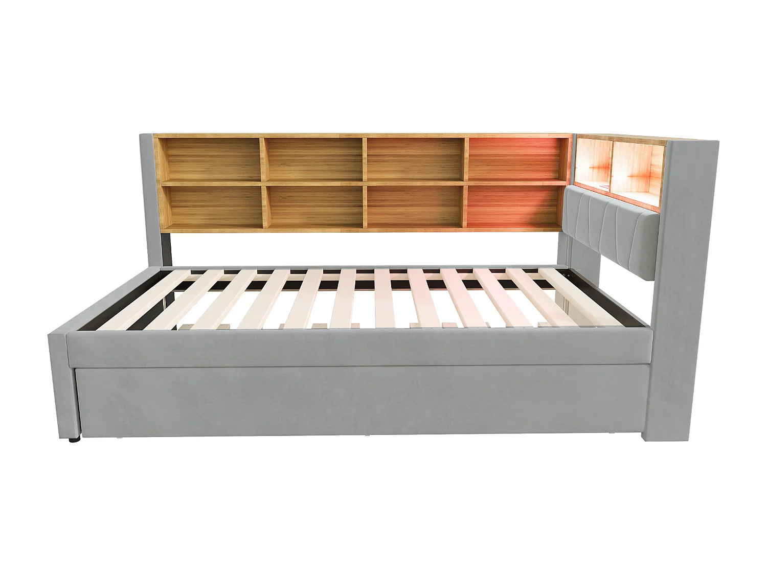 Schlafsofa 90x200 - mit Ausziehbett 90x190 cm - mit USB-Anschluss - viel Stauraum - gepolstertes Bett - Hellgrau (ohne Matratze)