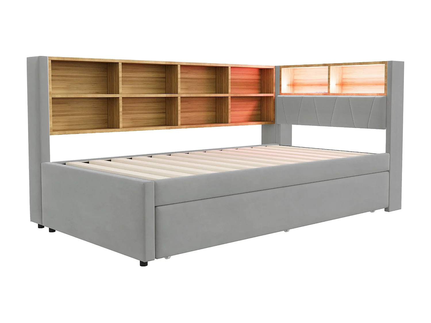 Schlafsofa 90x200 - mit Ausziehbett 90x190 cm - mit USB-Anschluss - viel Stauraum - gepolstertes Bett - Hellgrau (ohne Matratze)