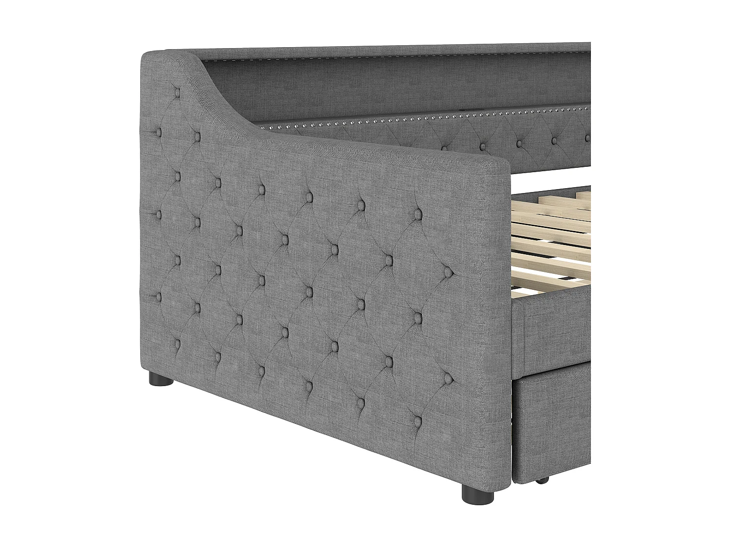 Canapé-lit 90 x 200 cm - avec éclairage LED - avec lit gigogne - avec USB - lin - avec sommier à lattes - gris