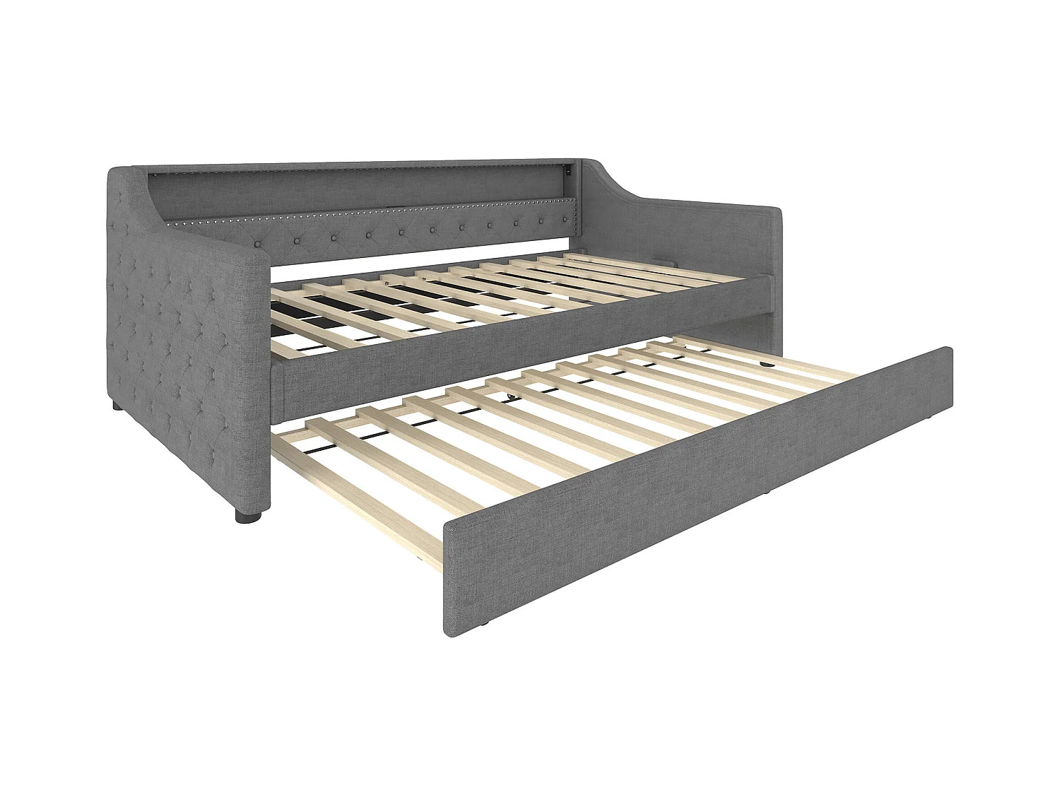 Canapé-lit 90 x 200 cm - avec éclairage LED - avec lit gigogne - avec USB - lin - avec sommier à lattes - gris