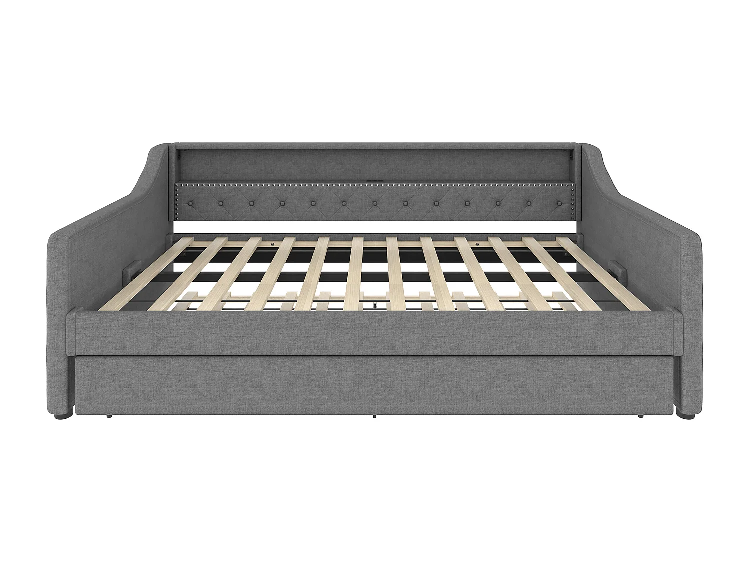 Schlafsofa 90x200 cm - mit LED-Beleuchtung - mit Ausziehbett - mit USB - Leinen - mit Lattenrost - grau