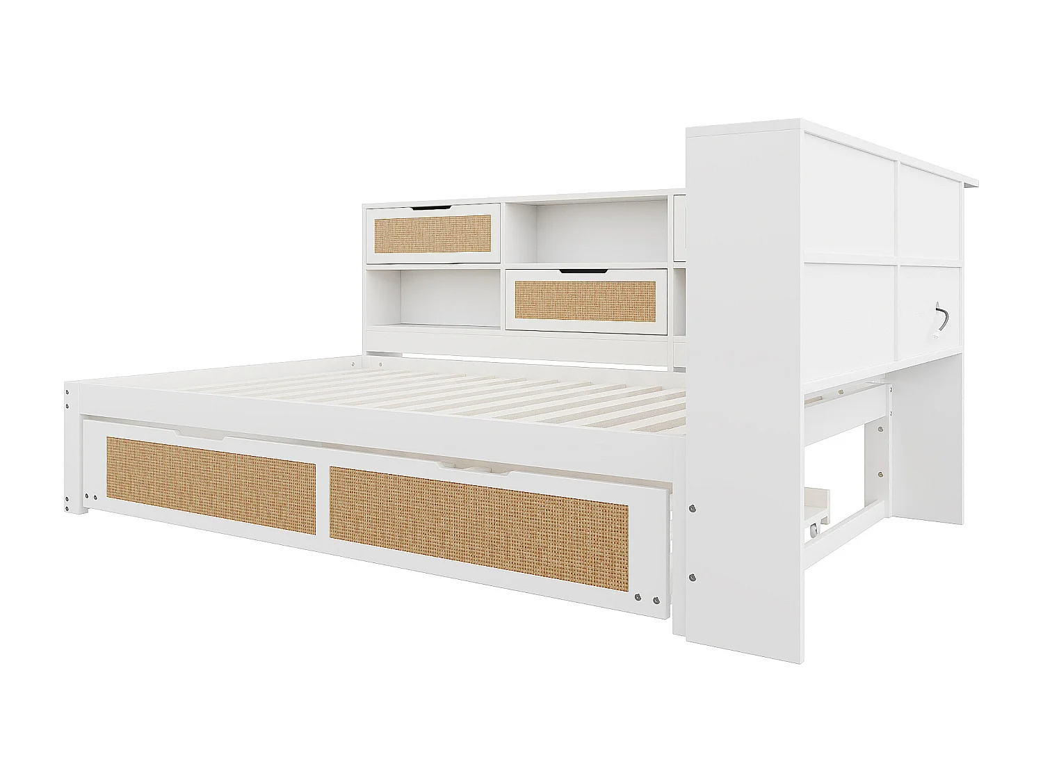 Canapé-lit en bois massif 140x200cm - Avec lit gigogne - Avec plusieurs compartiments de rangement - Avec port de charge - Blanc (sans matelas)