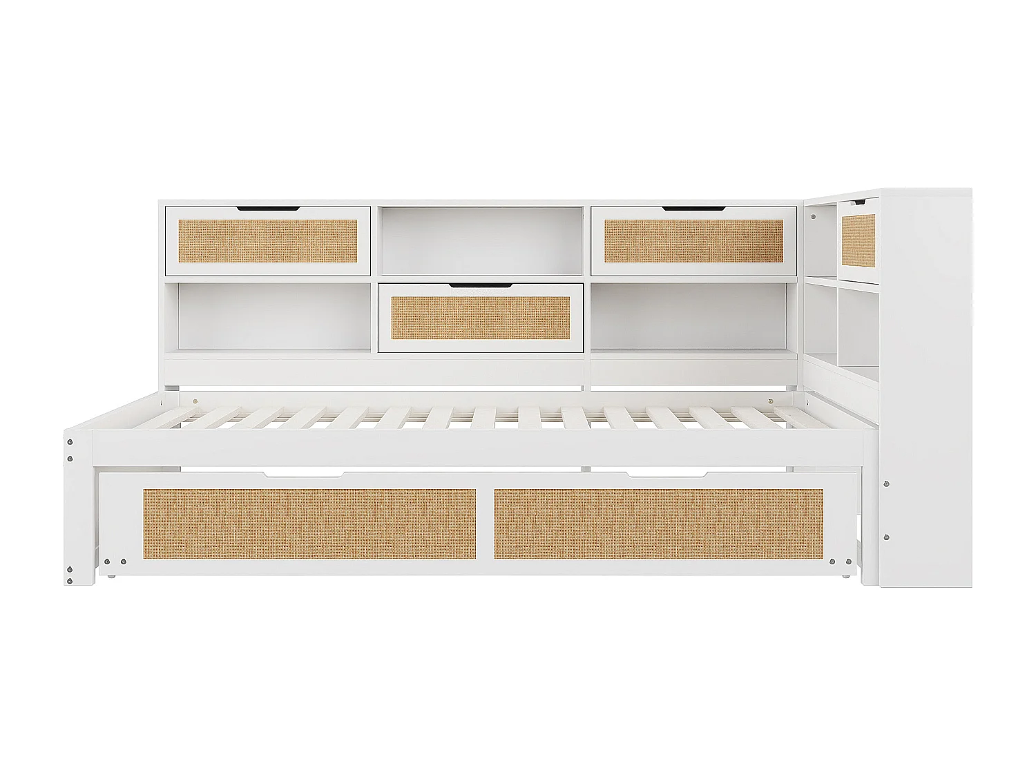 Massief houten slaapbank 90x200cm - Met uitschuifbed - Met meerdere opbergvakken - Met oplaadpoort - Wit (zonder matras)