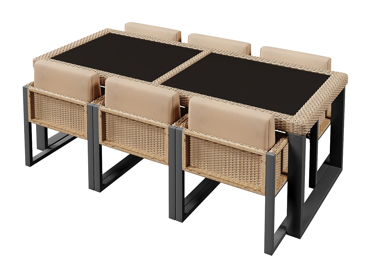 Ensemble de salle à manger de jardin pour 6 personnes - 6 fauteuils - 1 table - structure en fer galvanisé - en tissu amovibles et lavables - Beige