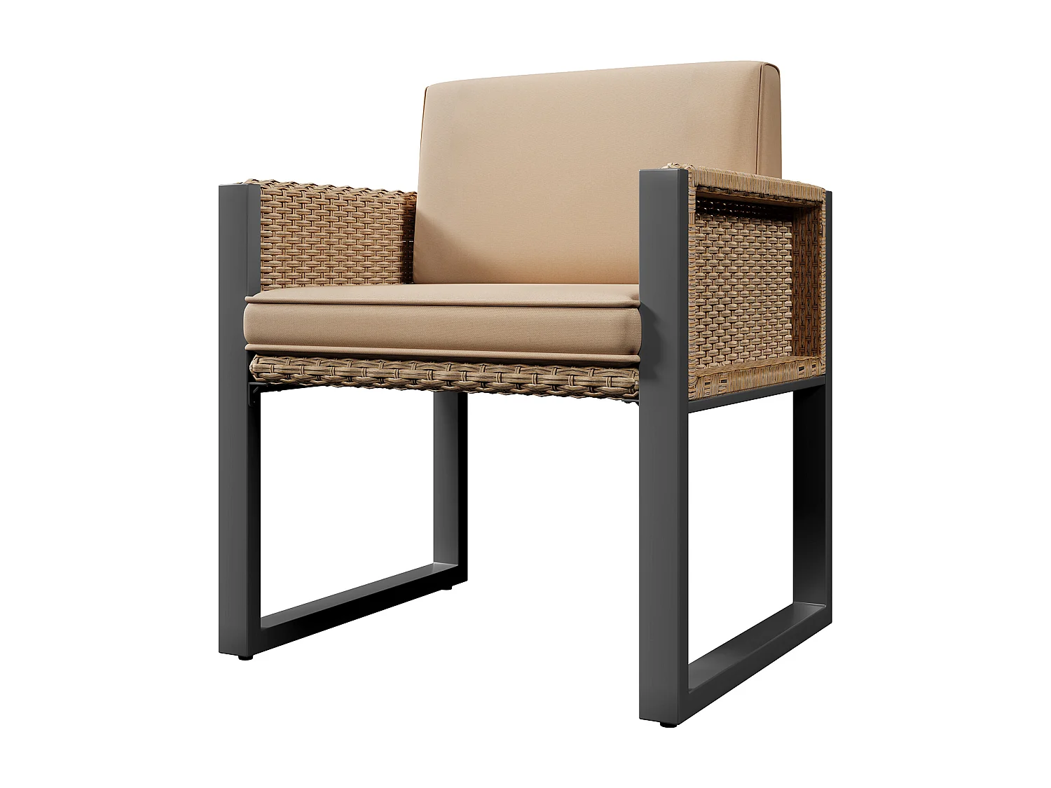 Ensemble de salle à manger de jardin pour 6 personnes - 6 fauteuils - 1 table - structure en fer galvanisé - en tissu amovibles et lavables - Beige