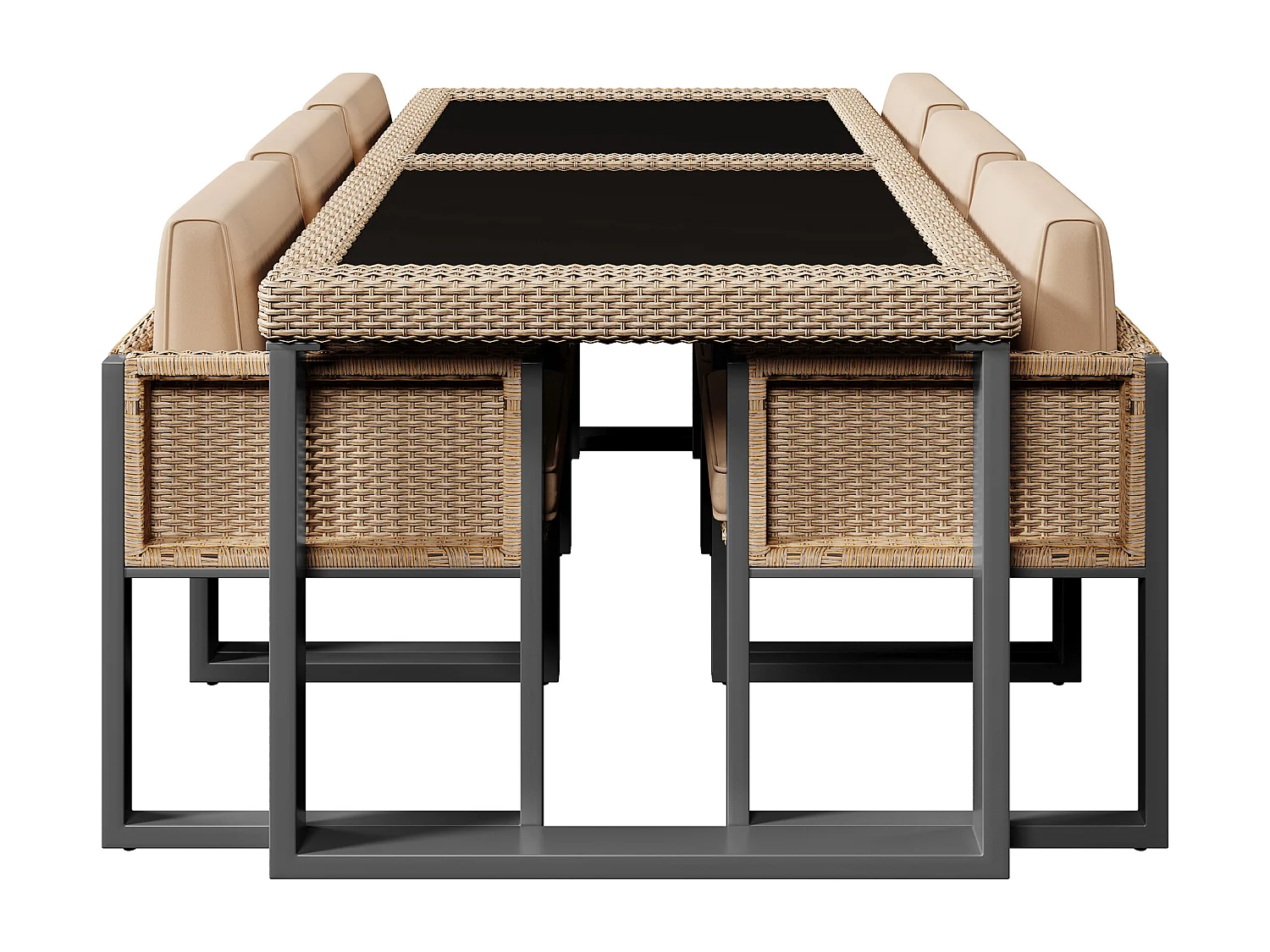 Ensemble de salle à manger de jardin pour 6 personnes - 6 fauteuils - 1 table - structure en fer galvanisé - en tissu amovibles et lavables - brun