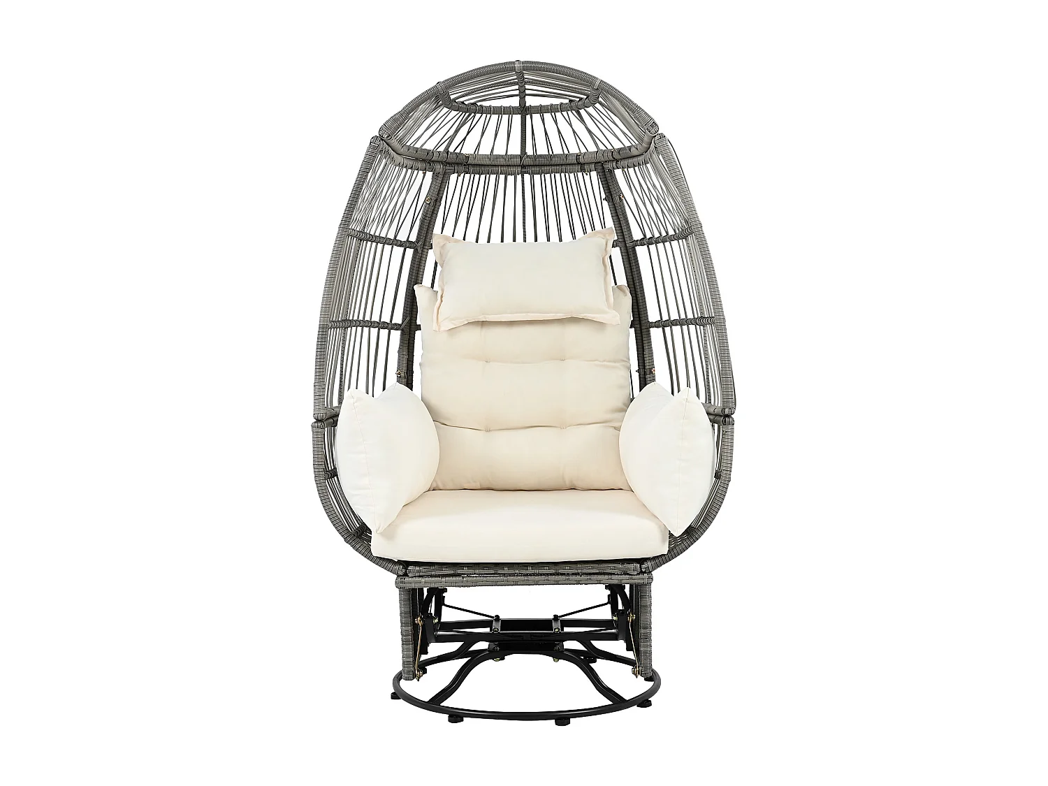 Chaise œuf de jardin - pivotante à 360° et inclinable vers l'avant et vers l'arrière - avec coussins blancs - acier galvanisé et rotin