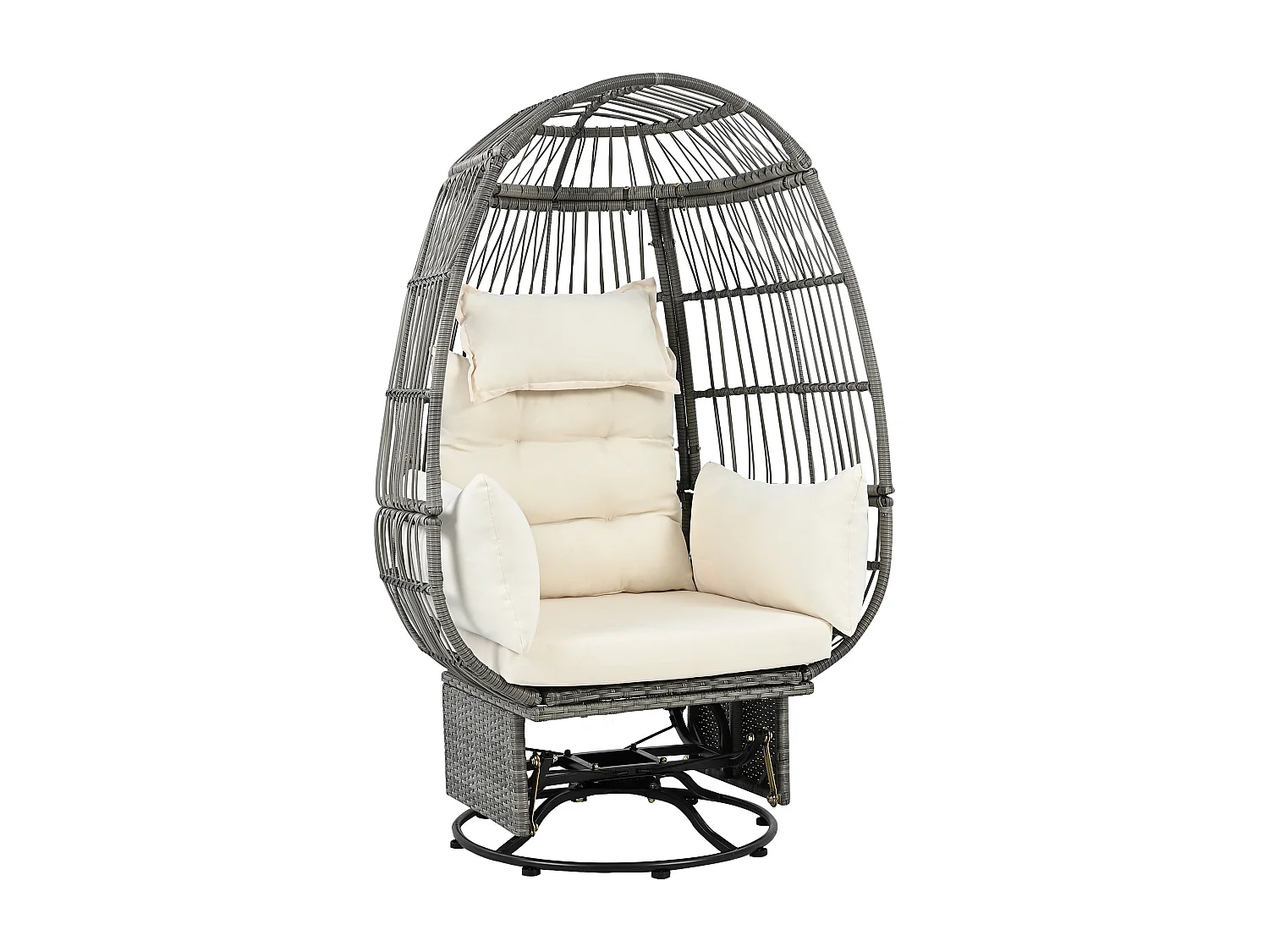 Silla huevo de jardín - giratoria a 360° e inclinable hacia adelante y hacia atrás - con cojines blancos - de acero galvanizado y ratán