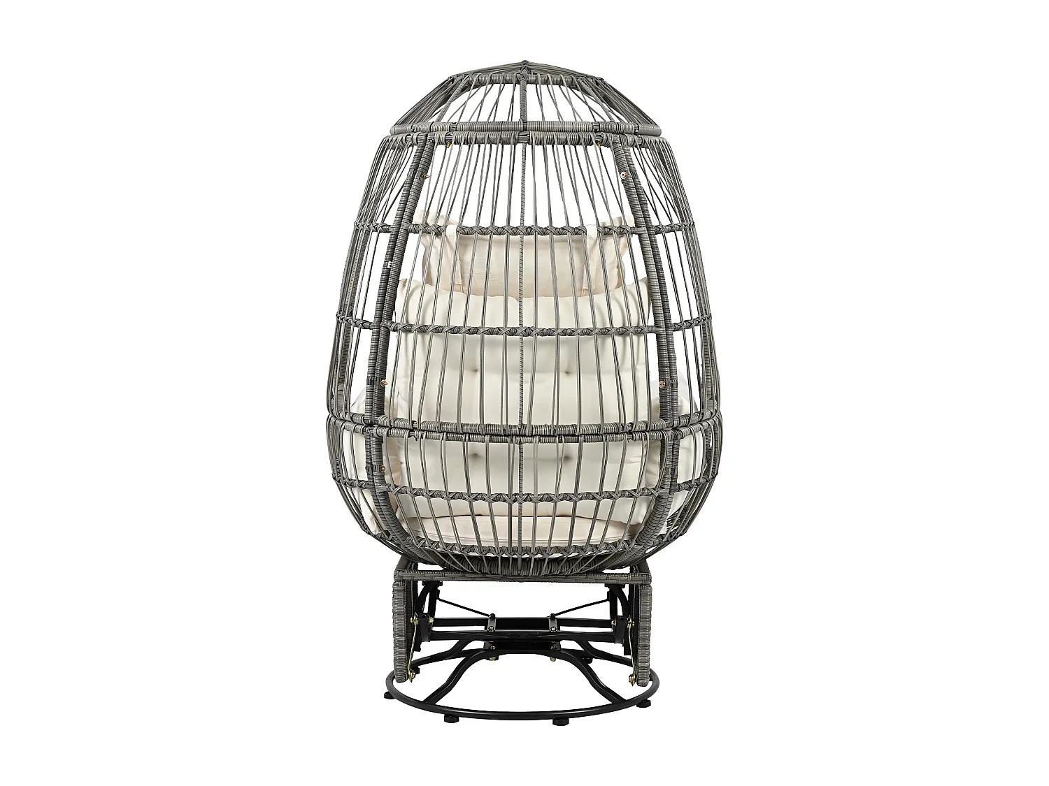 Silla huevo de jardín - giratoria a 360° e inclinable hacia adelante y hacia atrás - con cojines blancos - de acero galvanizado y ratán
