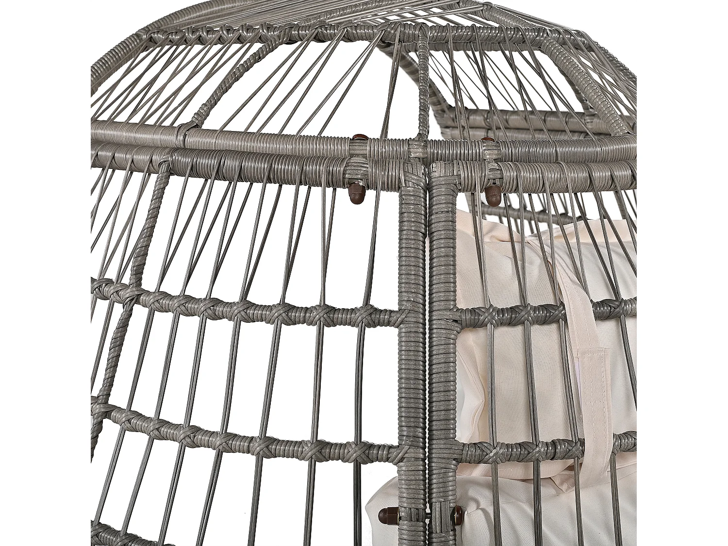 Silla huevo de jardín - giratoria a 360° e inclinable hacia adelante y hacia atrás - con cojines blancos - de acero galvanizado y ratán