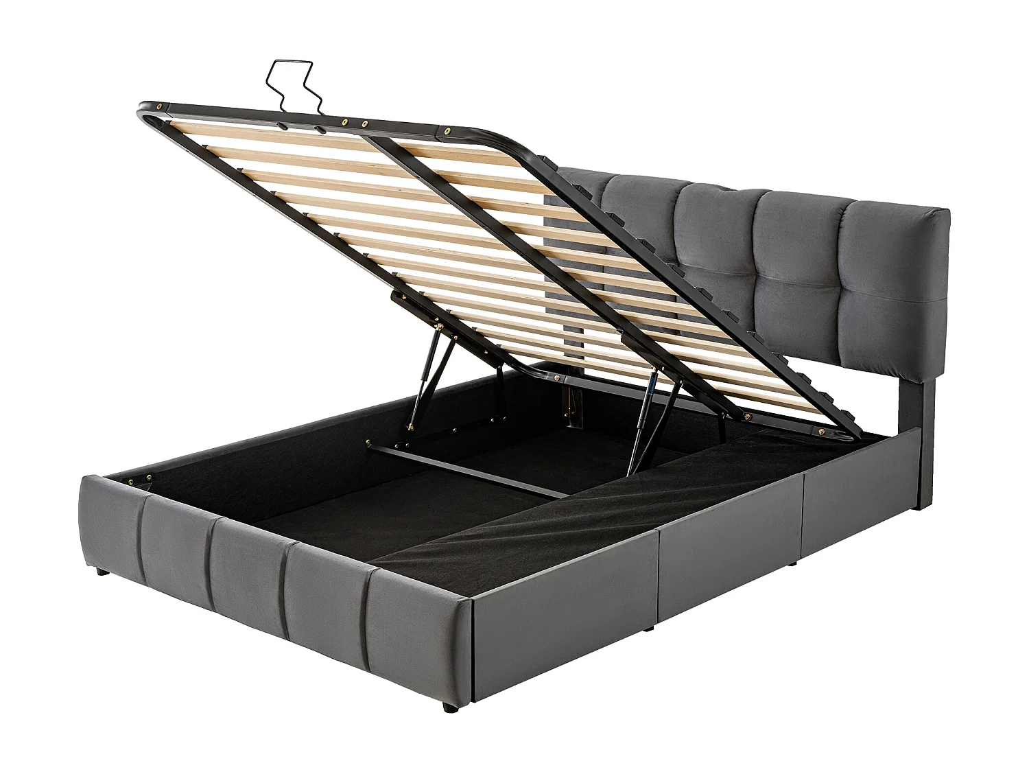 Lit rembourré coffre 140x200cm - avec 3 tiroirs - avec tête de lit réglable - avec 3 ports de charge - velours - gris (matelas non inclus)