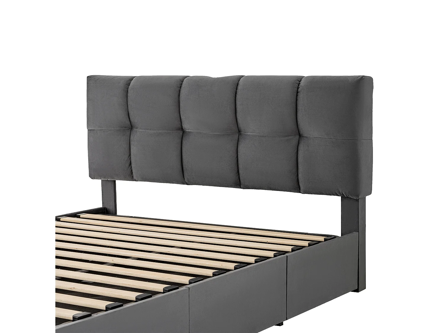 Lit rembourré coffre 140x200cm - avec 3 tiroirs - avec tête de lit réglable - avec 3 ports de charge - velours - gris (matelas non inclus)