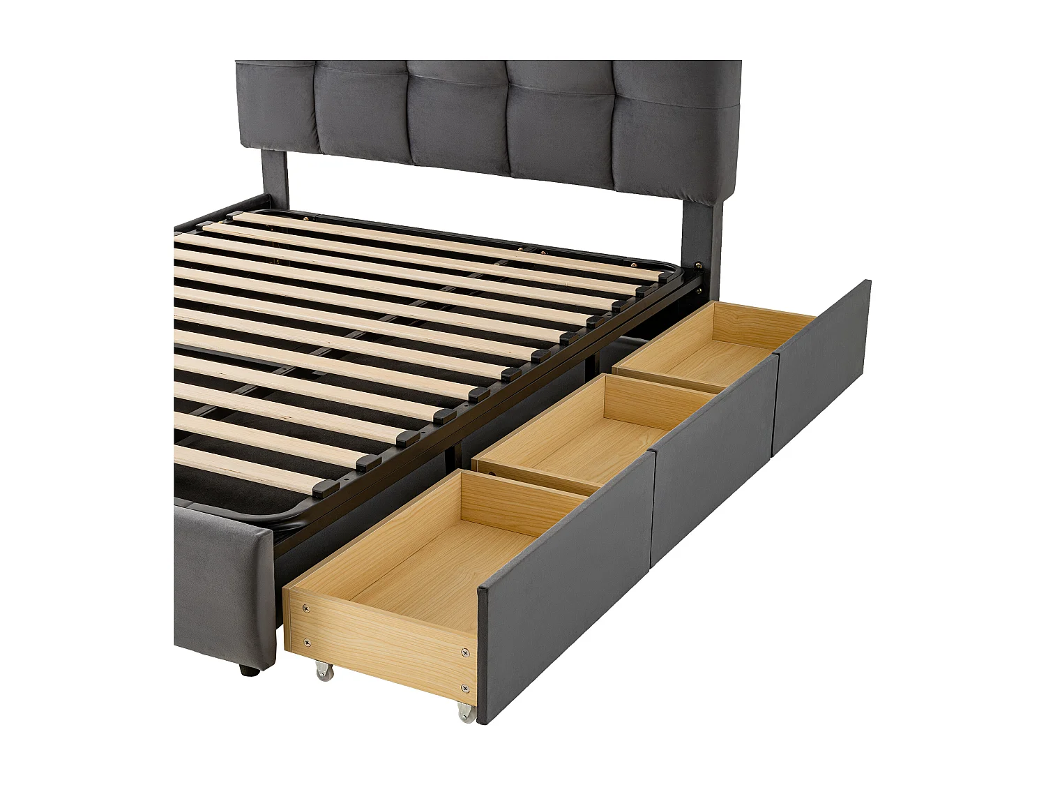 Lit rembourré coffre 140x200cm - avec 3 tiroirs - avec tête de lit réglable - avec 3 ports de charge - velours - gris (matelas non inclus)