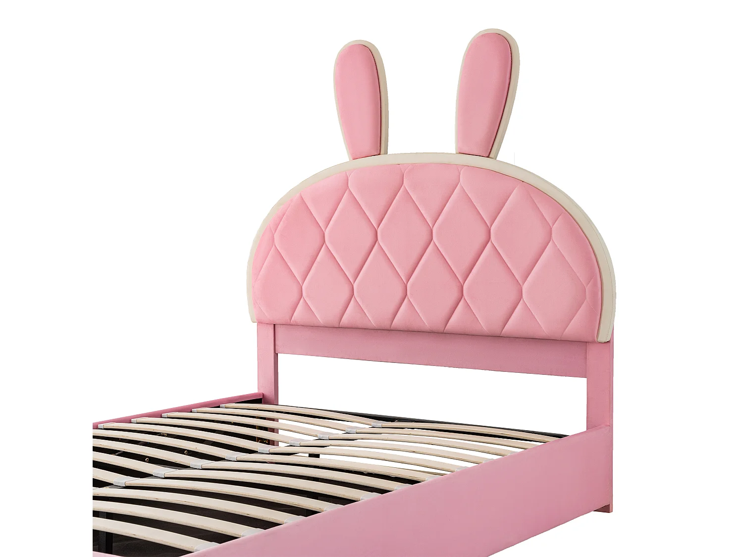 Cama de casal para crianças 140x200 cm - cabeceira elevável - estrutura de metal com ripas - veludo - rosa (colchão não incluído)