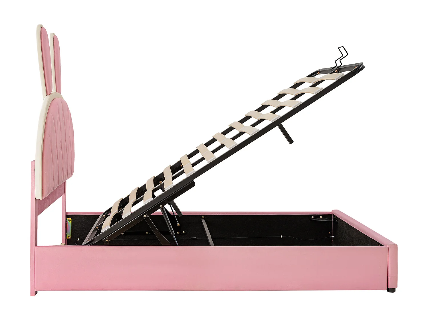 Cama de casal para crianças 140x200 cm - cabeceira elevável - estrutura de metal com ripas - veludo - rosa (colchão não incluído)