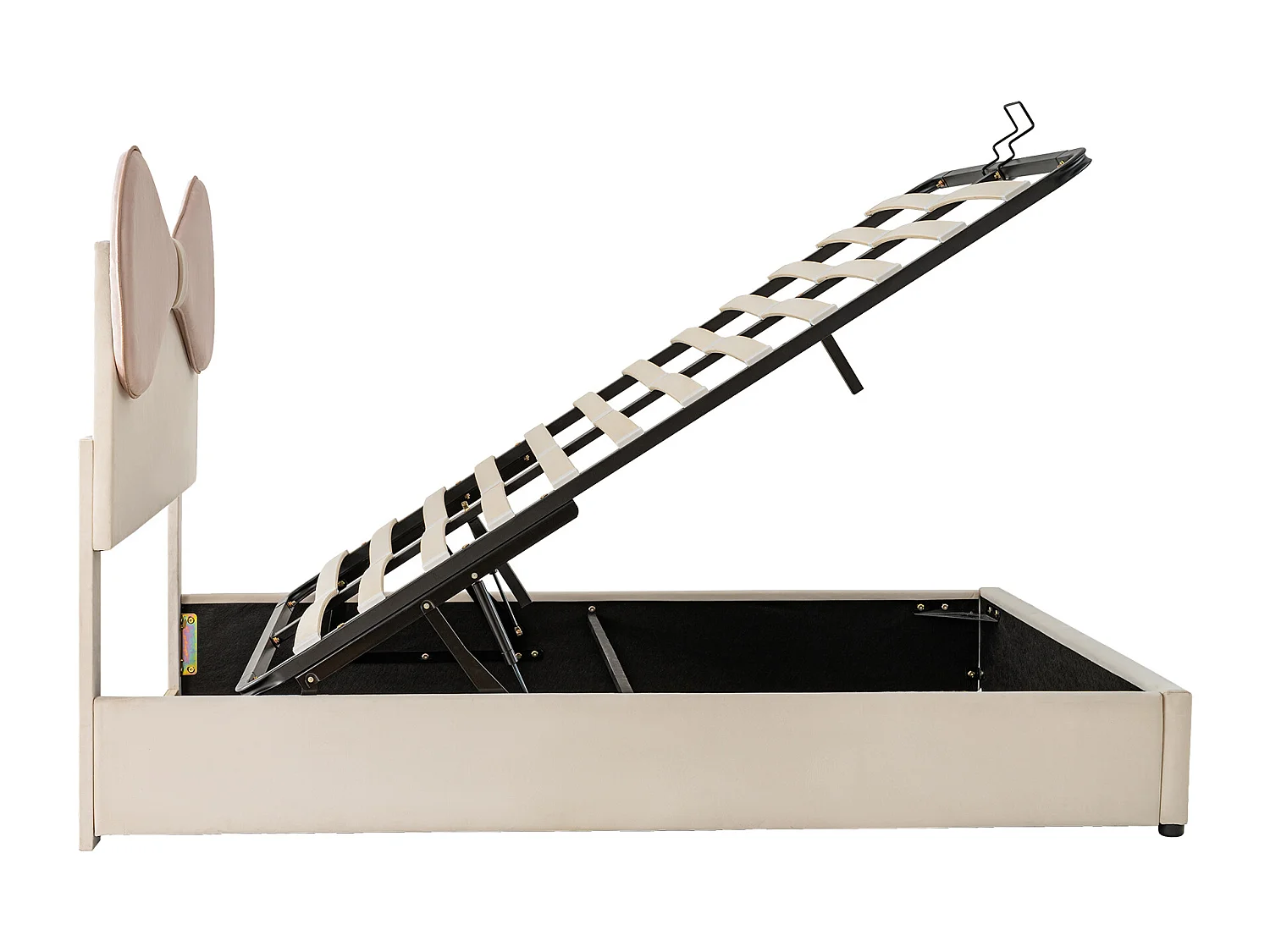 Lit capitonné coffre140x200cm - avec tête de lit en arc - sommier à lattes en métal - cadre de lit avec rangement - velours - beige + rose (matelas non inclus)