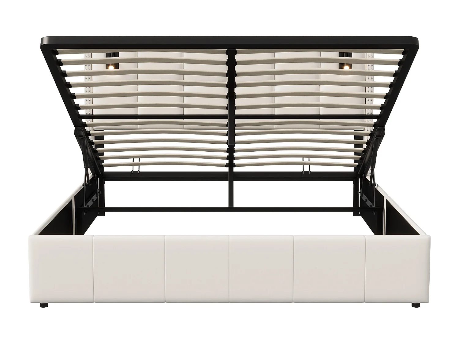 Opbergbed 140x200 cm met 2 leeslampen, gestoffeerd tweepersoonsbed met lattenbodem, geschikt voor tieners en volwassenen, beige