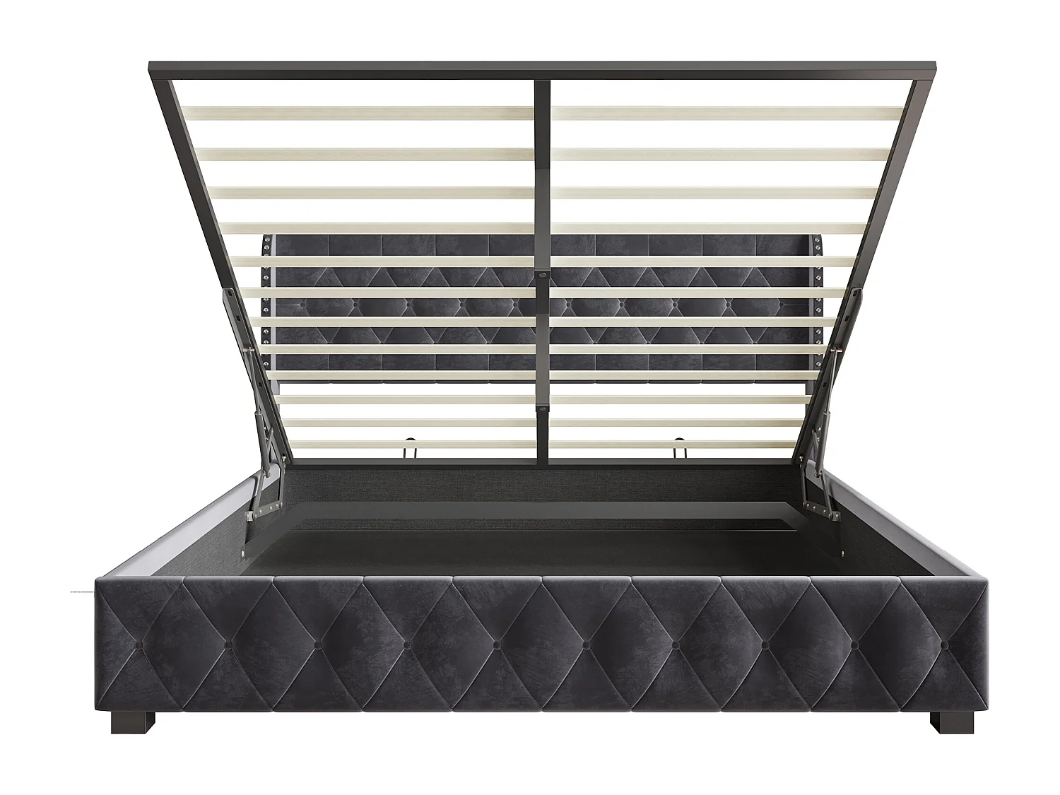 Lit double pneumatique, 180*200cm, rangement, velours, gris foncé