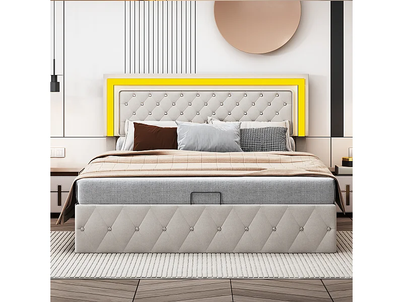 Cama doble 140*200cm, con pulsador de presión de aire, color blanco, terciopelo