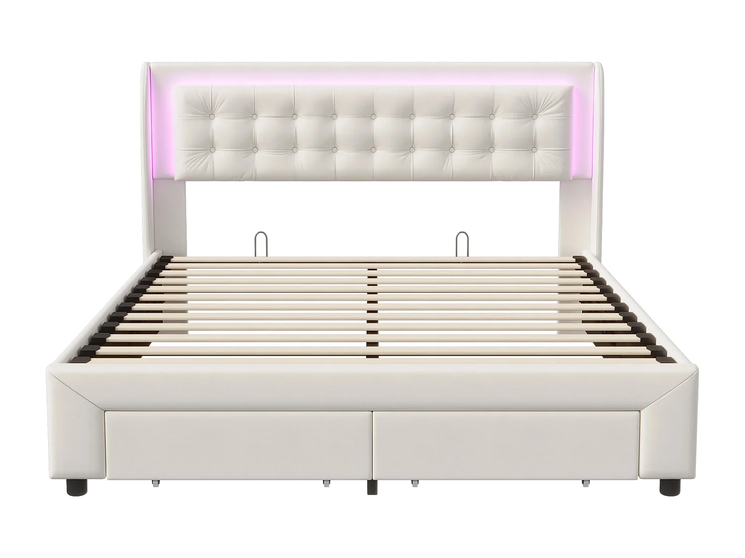 Lit double 160*200 cm, lit pneumatique + tiroirs, velours, beige