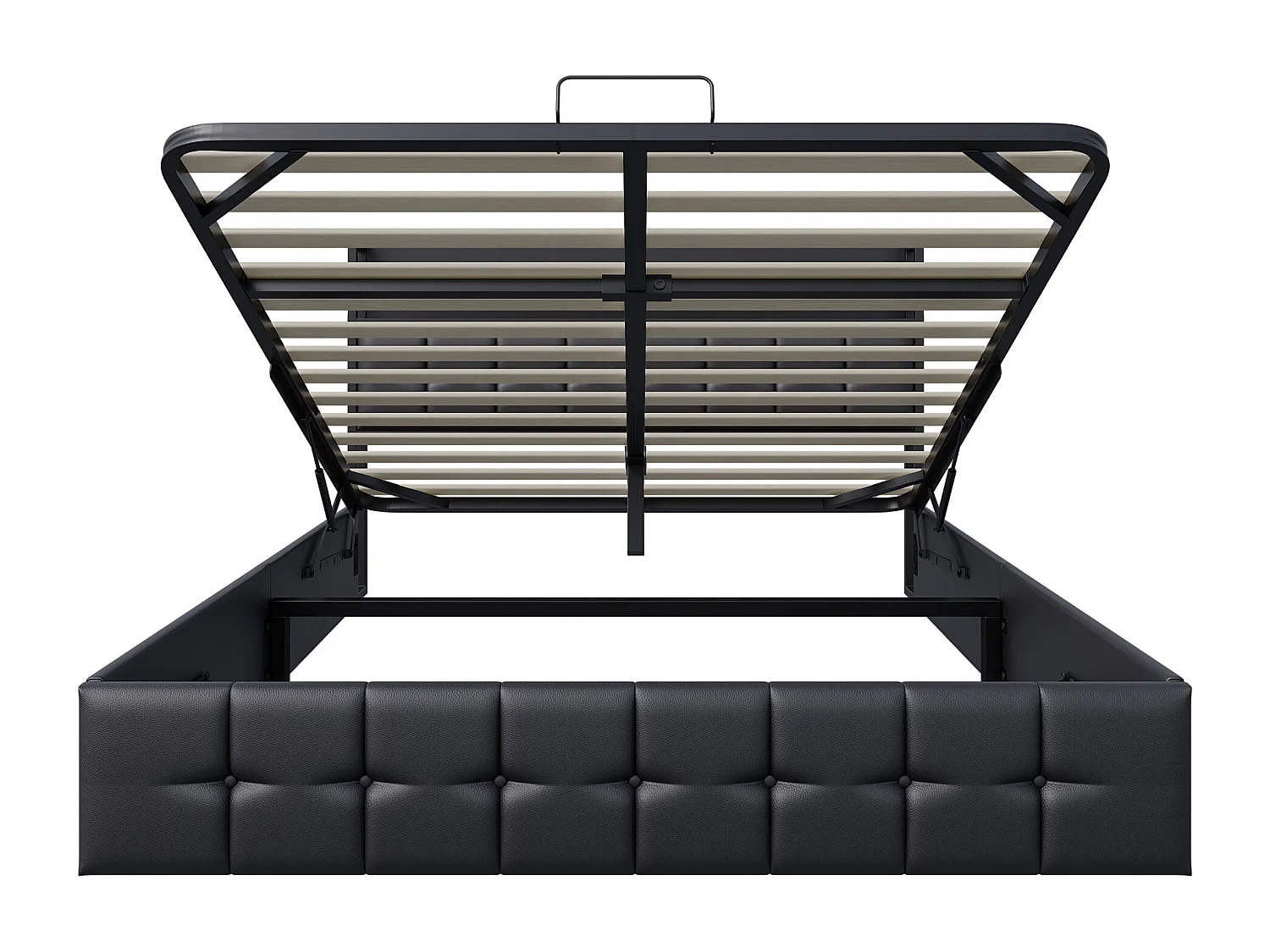 Lit coffre 140*200cm, levier pneumatique, avec tête de lit LED, prise de charge, noir, cuir