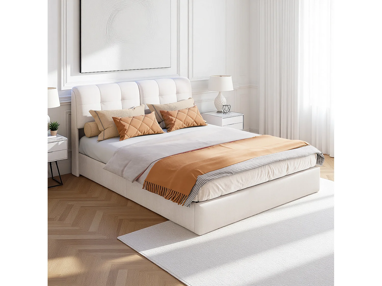 140*200 cm, + tira de luz ambiental de 7 colores (enchufe europeo) + palanca neumática, beige, terciopelo