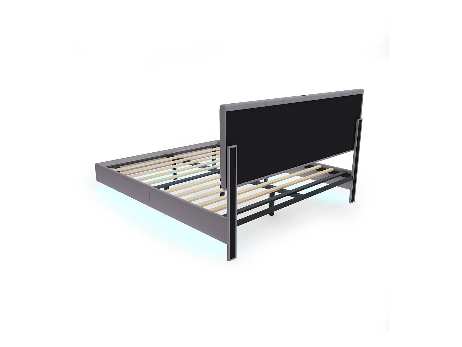 Polsterbett 140 x 200 cm, mit LED-Leuchten und gepolstertem Schweberahmen, Gris, Leinen