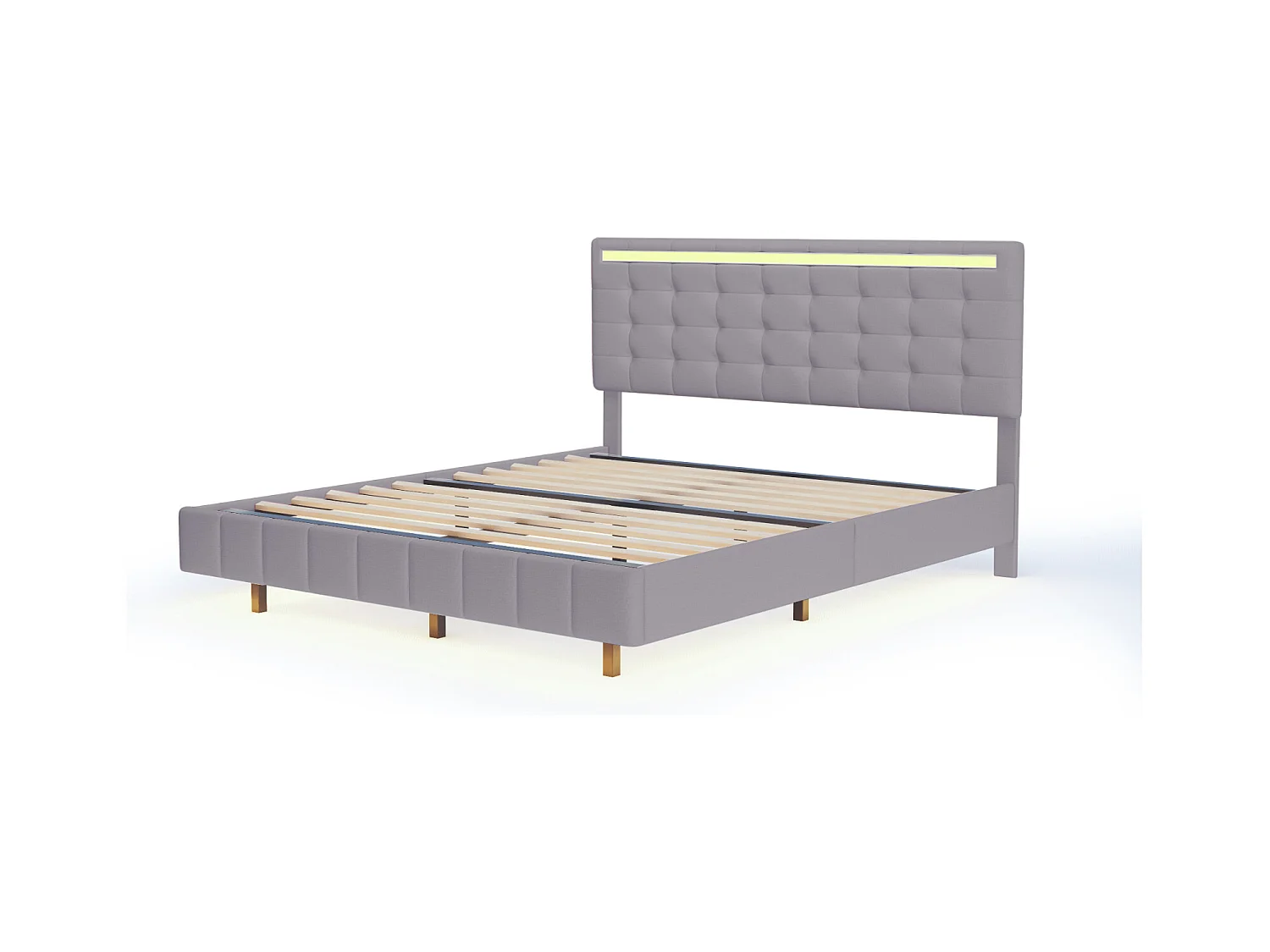 Polsterbett 140 x 200 cm, mit LED-Leuchten und gepolstertem Schweberahmen, Gris, Leinen