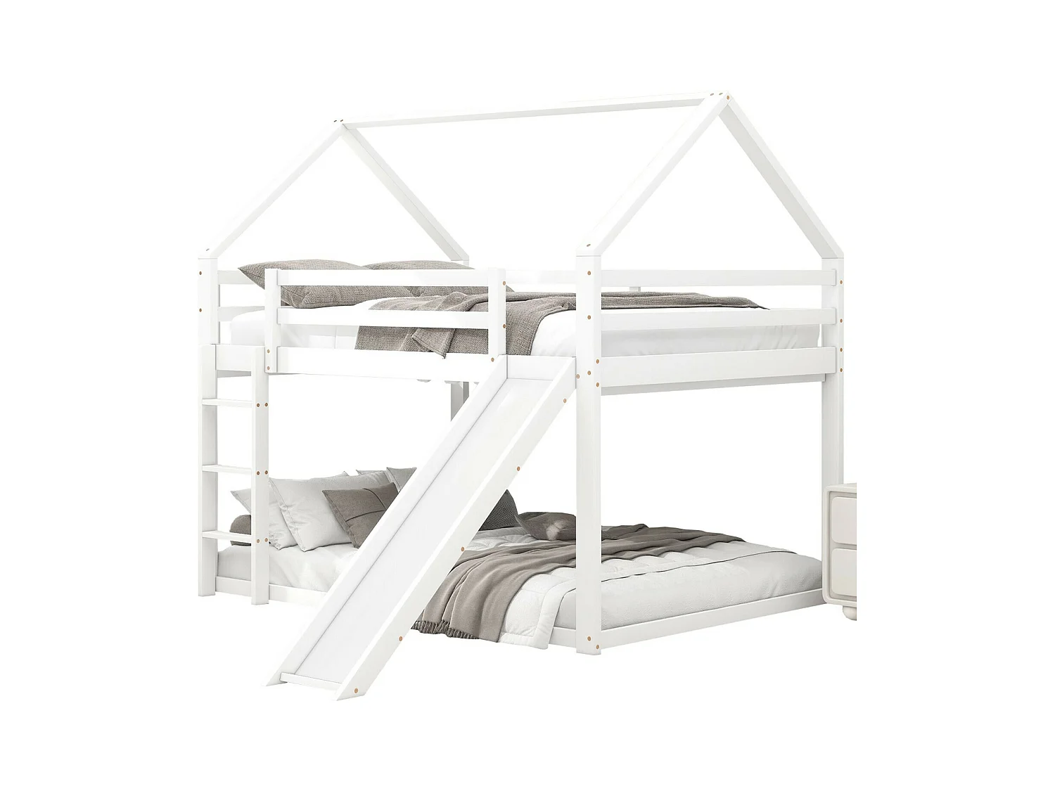 Cabina letti a castello 2 x 140 x 200 cm - scale e scivolo - perno e mdf - bianco