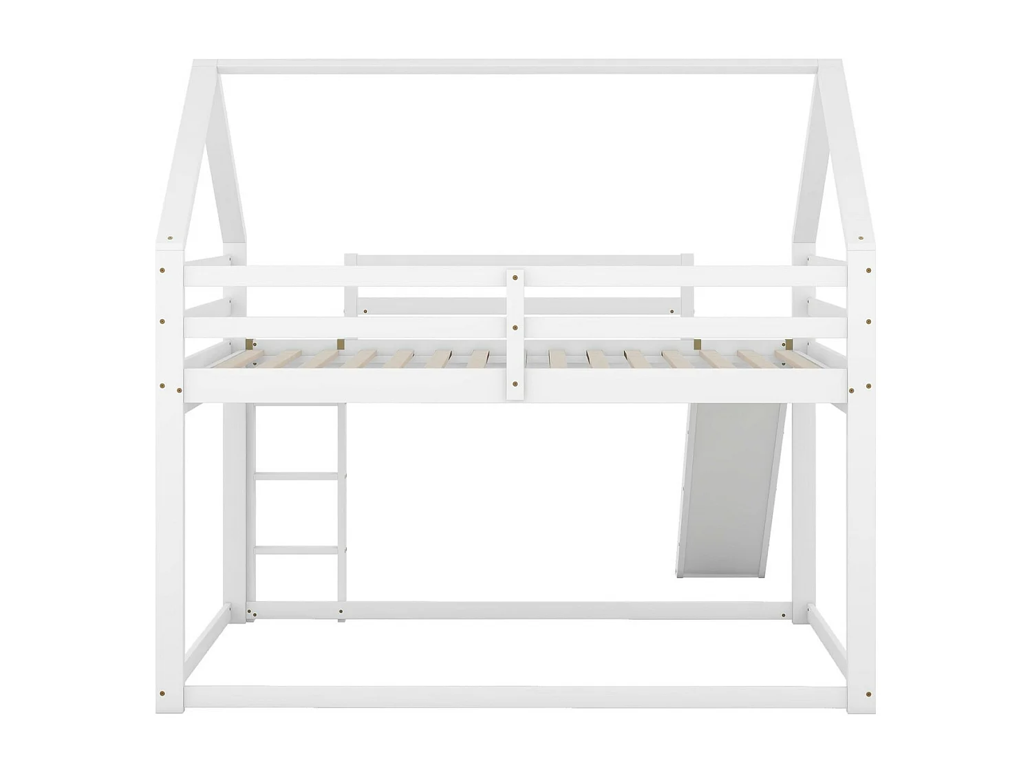 Lits superposés cabane 2 x 140 x 200 cm - escaliers et toboggan - Pin et MDF - Blanc
