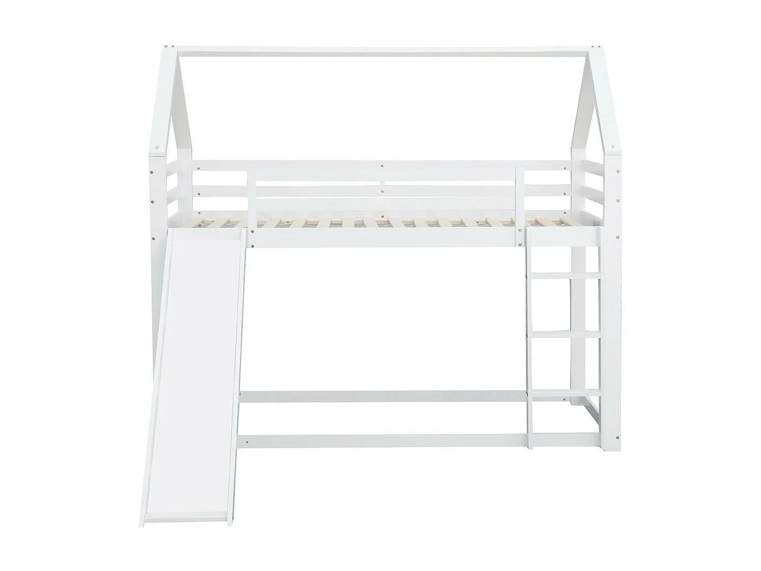 Lits superposés cabane 2 x 140 x 200 cm - escaliers et toboggan - Pin et MDF - Blanc