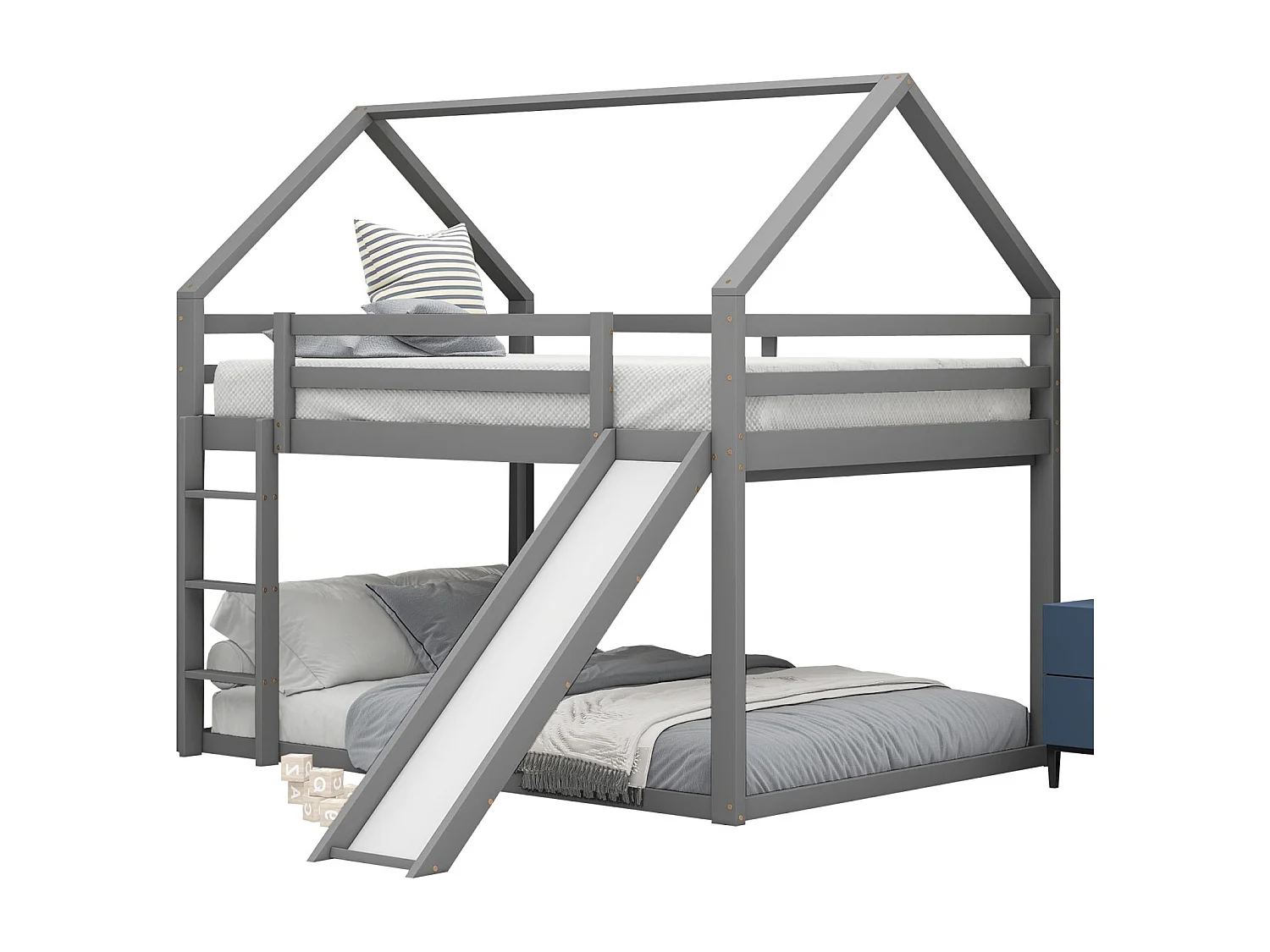 Cabin stapelbed met dia - 140x200cm - Solid Pine + MDF - Kinderbed - Wit