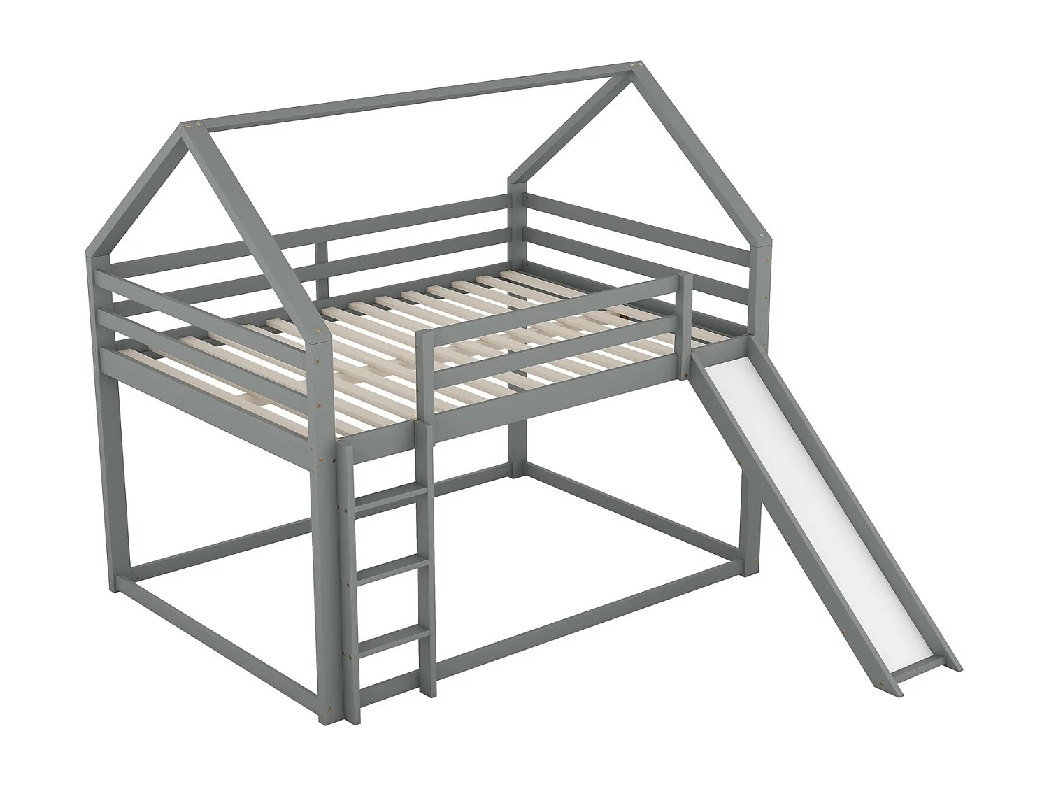 Lit superposé cabane avec toboggan - 140x200cm - Pin massif + MDF - lit pour enfants - Blanc