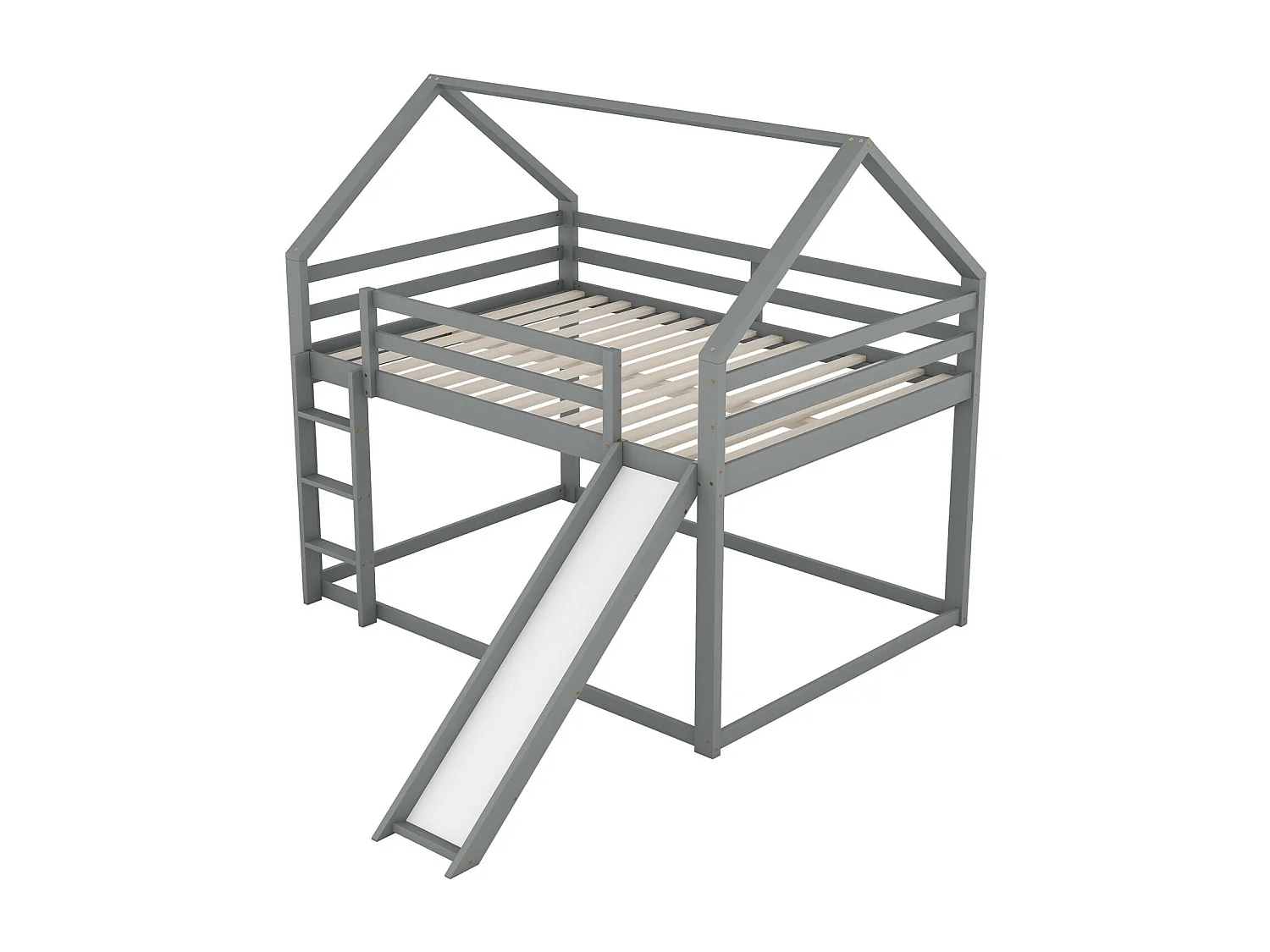 Lit superposé cabane avec toboggan - 140x200cm - Pin massif + MDF - lit pour enfants - Blanc