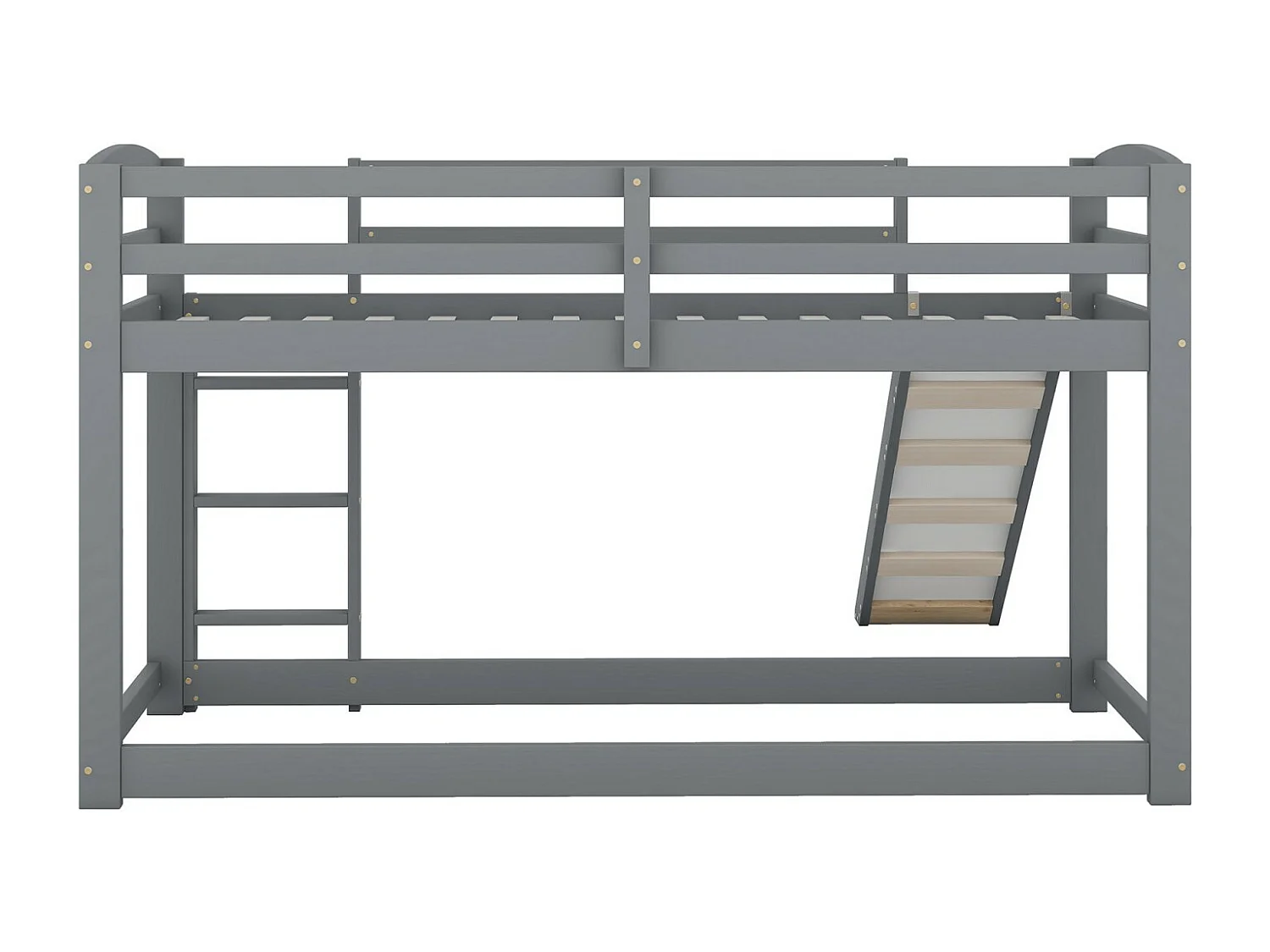Lit superposé 90 x 200 cm - Avec toboggan et escalier - Pin - Charge max 120 kg - Gris