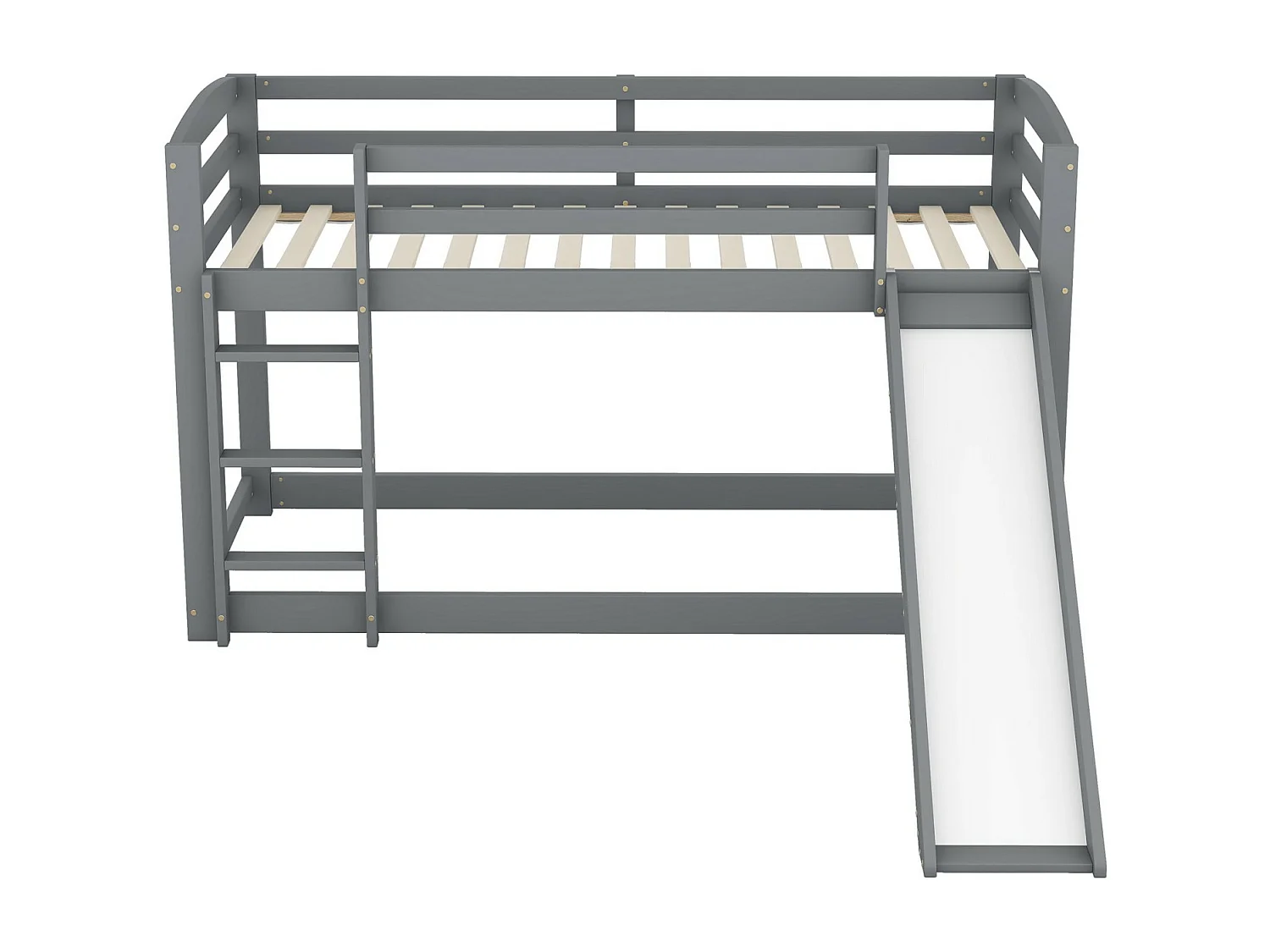 Lit superposé 90 x 200 cm - Avec toboggan et escalier - Pin - Charge max 120 kg - Gris