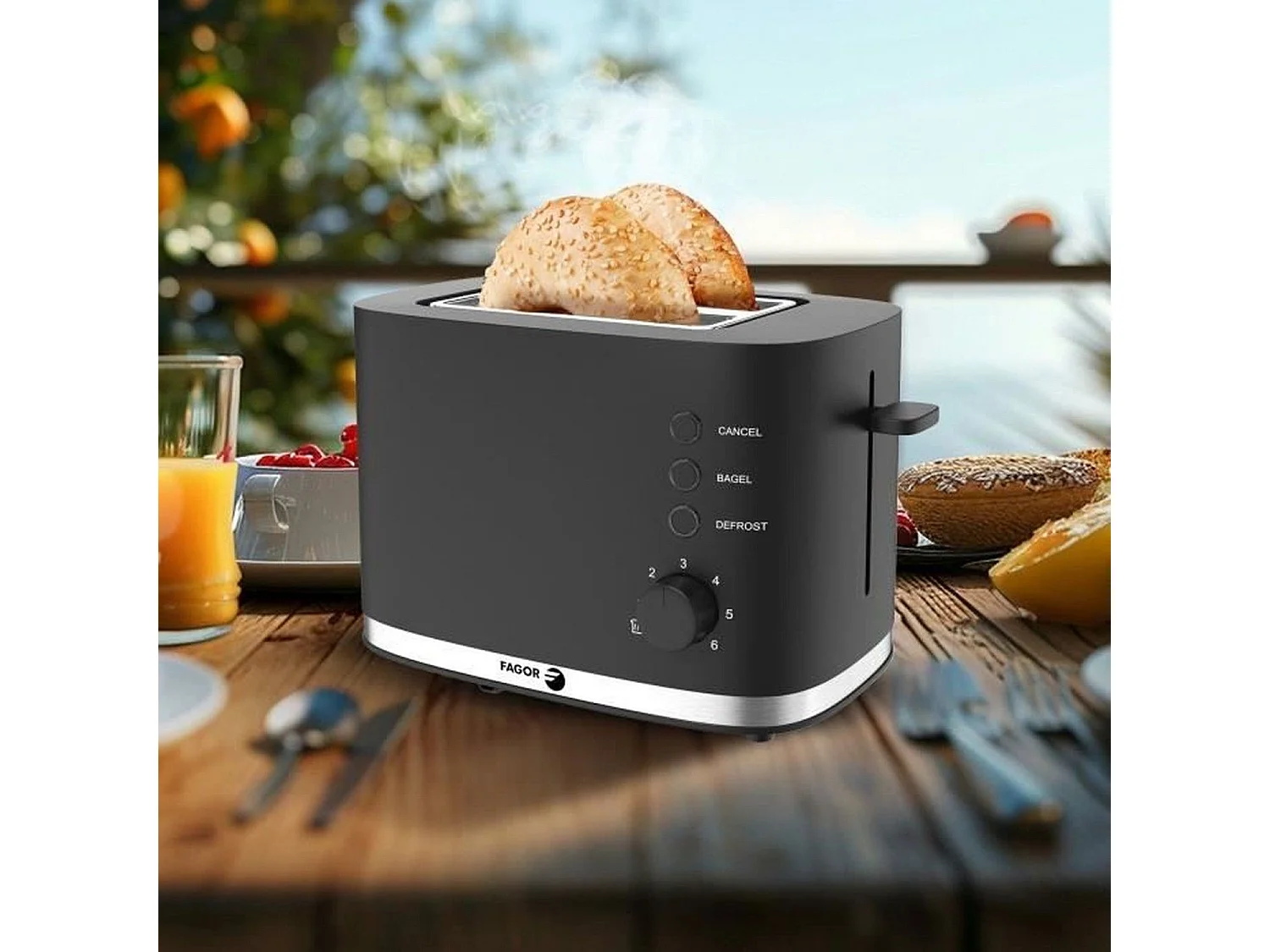 Grill Pain - FAGOR - FG250 - 4 fonctions : Bagel, Réchauffage, Annulation, Décongélation