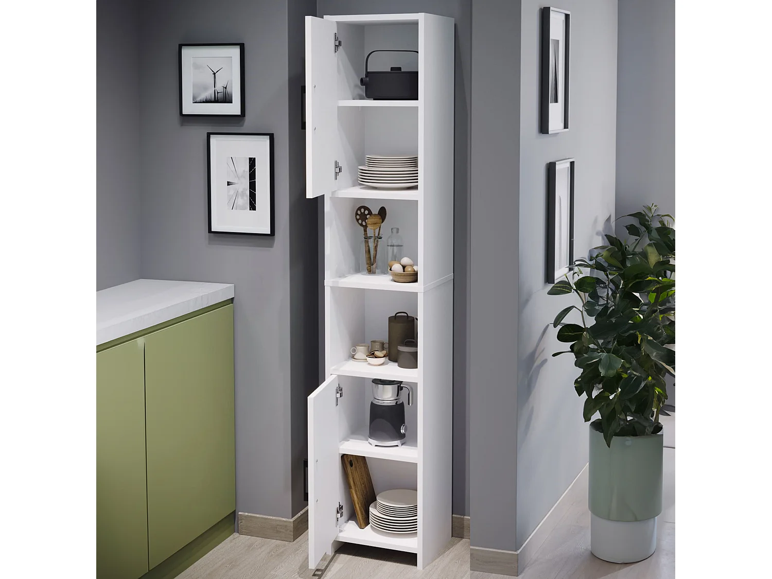 Meuble colonne de cuisine Rautrina 180 x 35 x 30 cm blanc [en.casa]