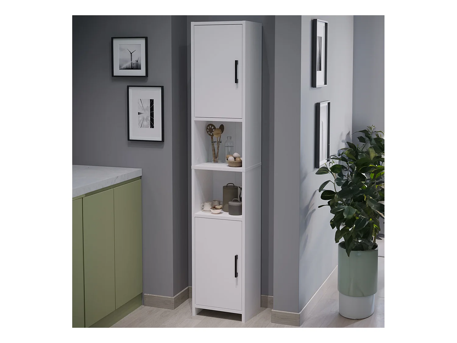 Meuble colonne de cuisine Rautrina 180 x 35 x 30 cm blanc [en.casa]