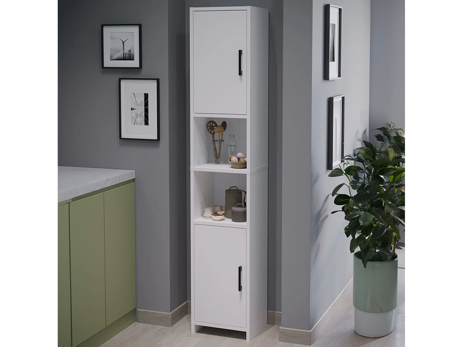 Meuble colonne de cuisine Rautrina 180 x 35 x 30 cm blanc [en.casa]